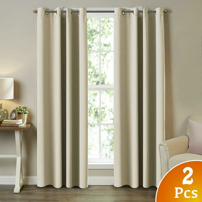 2X Blockout Curtains Blackout Window Curtain Draperies Pair Eyelet for Bedroom 132 x 244cm Cream