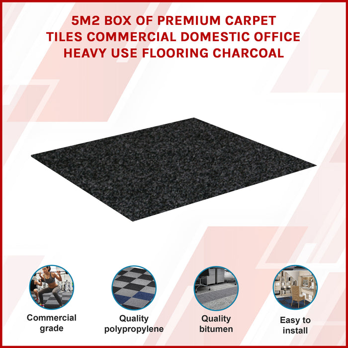 5m2 Box of Premium Carpet Tiles Commercial Domestic Office Heavy Use Flooring Charcoal