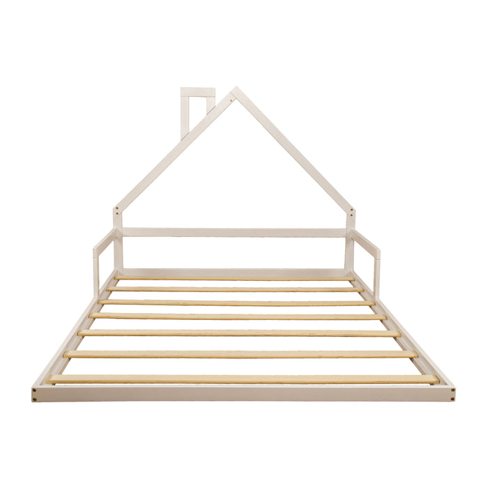 Pine Wood Floor Bed House Frame for Kids and Toddlers