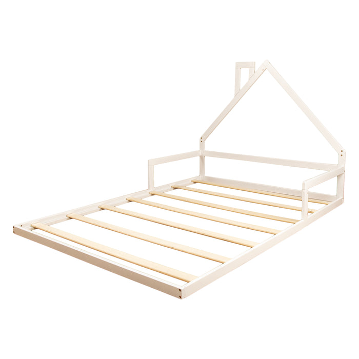 Pine Wood Floor Bed House Frame for Kids and Toddlers