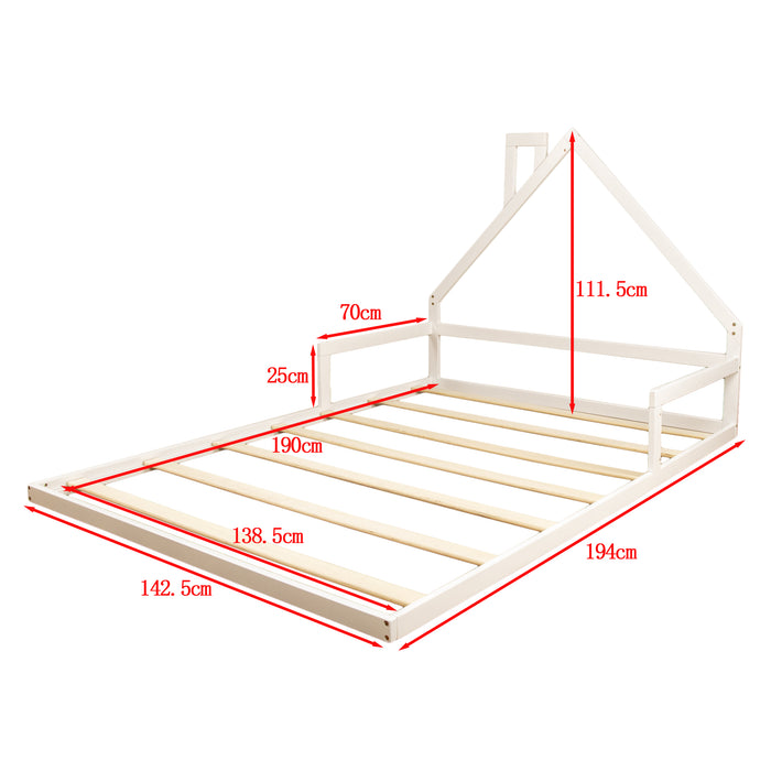 Pine Wood Floor Bed House Frame for Kids and Toddlers