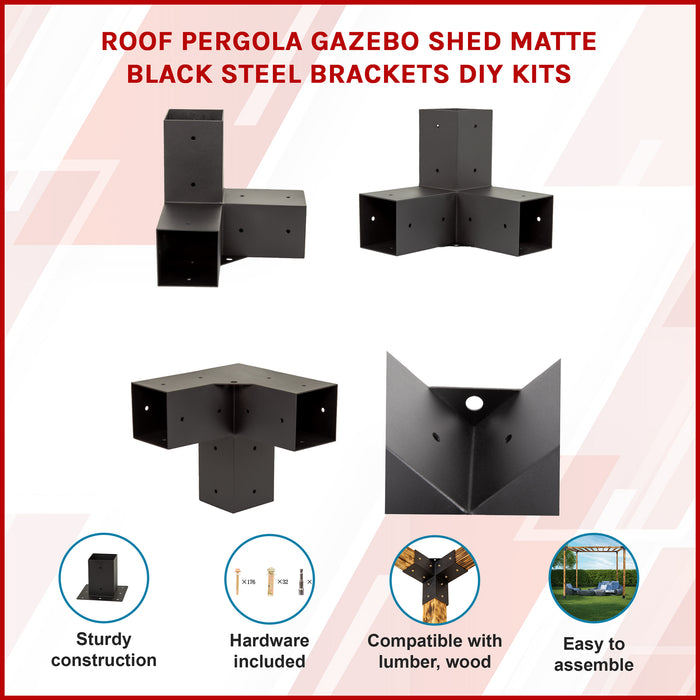 Roof Pergola Gazebo Shed Matte Black Steel Brackets DIY Kits