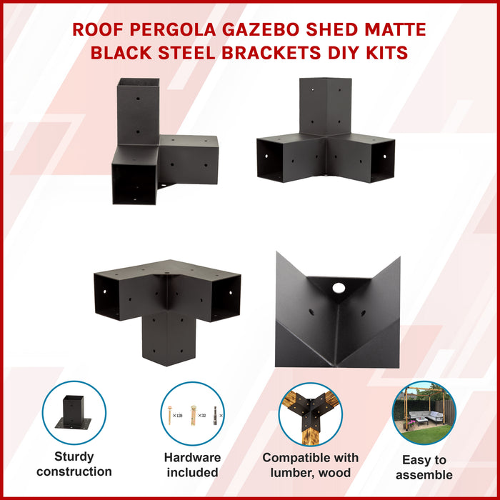 Roof Pergola Gazebo Shed Matte Black Steel Brackets DIY Kits