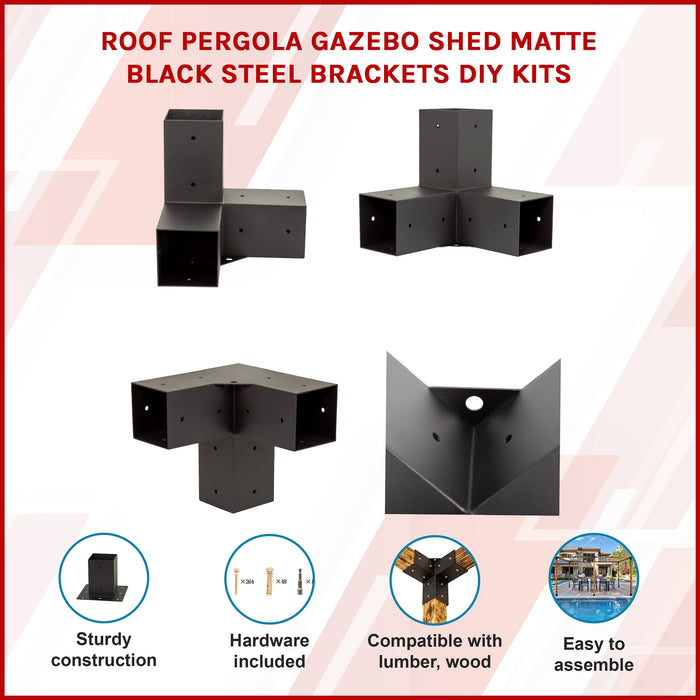 Roof Pergola Gazebo Shed Matte Black Steel Brackets DIY Kits