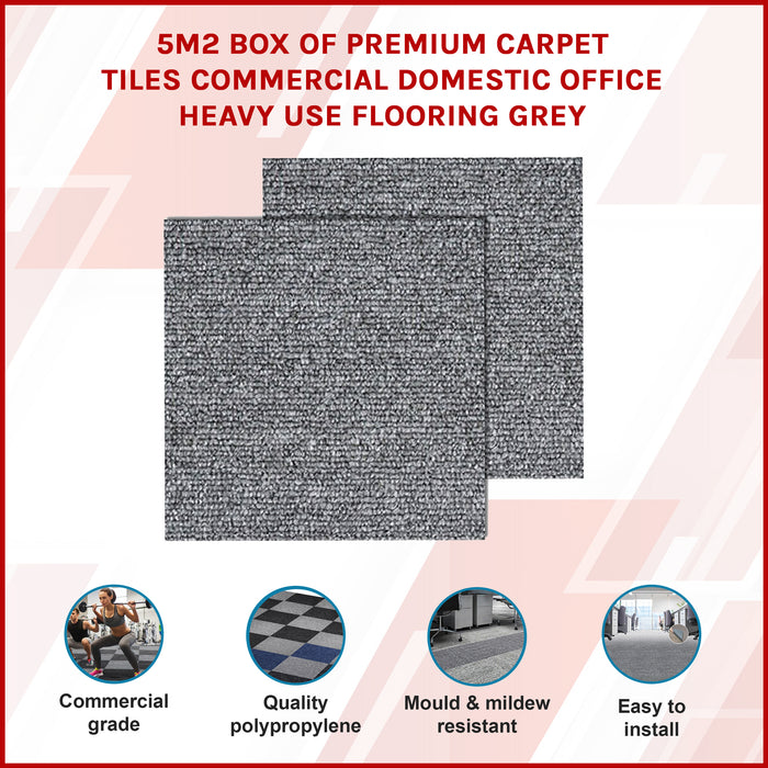 5m2 Box of Premium Carpet Tiles Commercial Domestic Office Heavy Use Flooring Grey