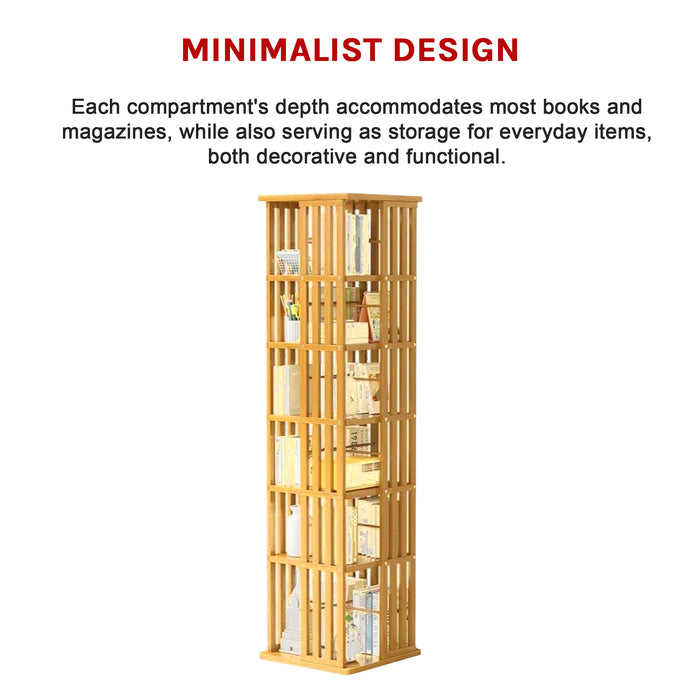 360 Rotating Bookshelf Bamboo Storage Display Rack Shelving in Wood