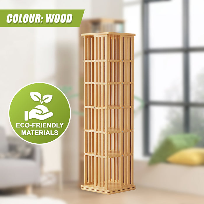 360 Rotating Bookshelf Bamboo Storage Display Rack Shelving in Wood