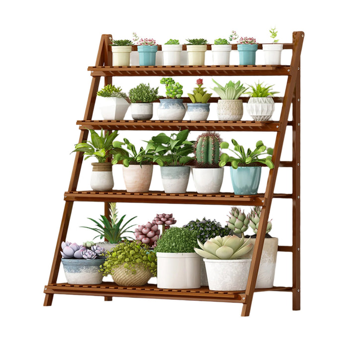 Plant Stand Outdoor Indoor Garden Wood Bamboo Shelf Folding 100CM Length