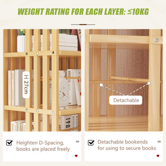 360 Rotating Bookshelf Bamboo Storage Display Rack Shelving in Wood