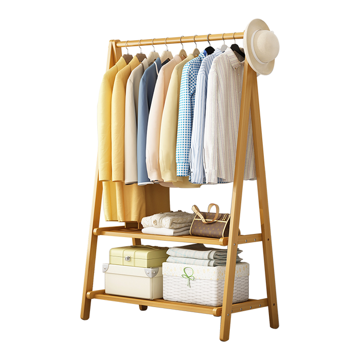 Portable Clothes Rack Coat Garment Stand Bamboo Rail Hanger Airer Closet