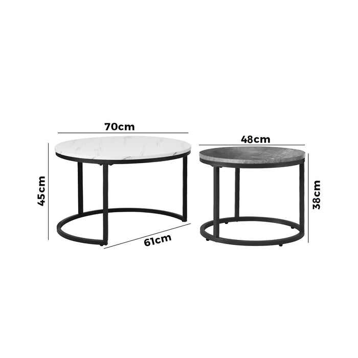 Set of 2 Coffee Table Round Marble Nesting Side End Table Furniture