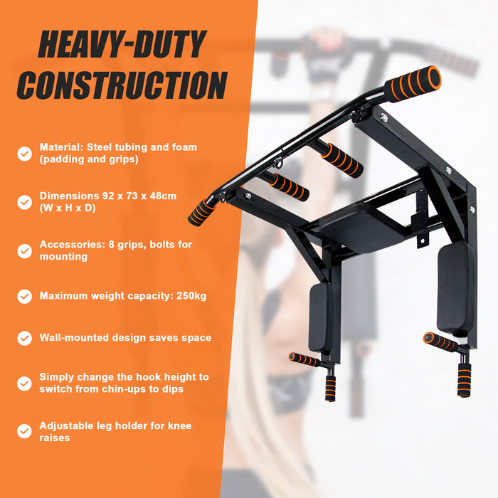 Heavy Duty Wall Mounted Power Station - Knee Raise - Pull Up - Chin Up -Dips Bar