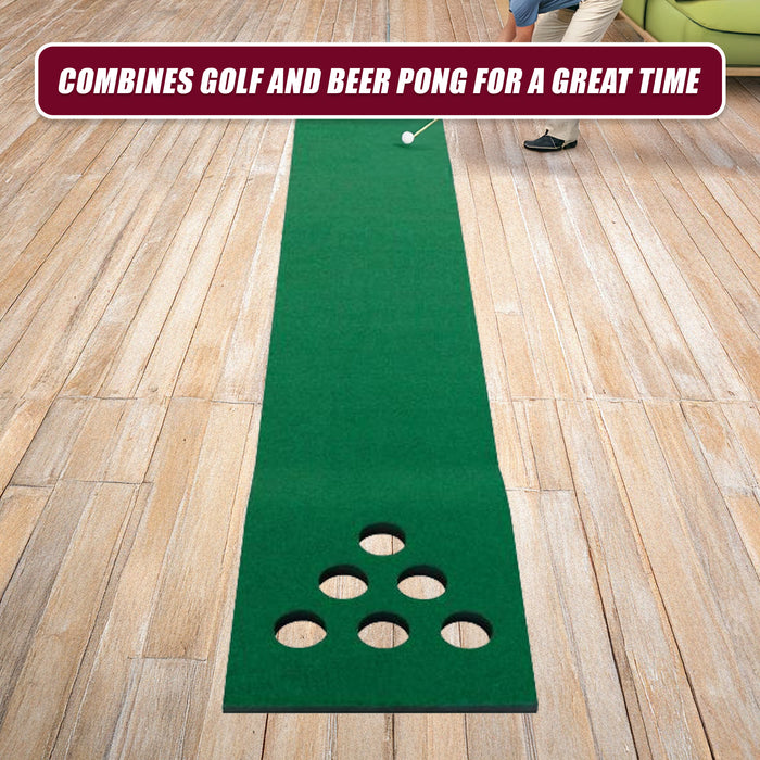 Golf Beer Pong Game Toy Set Green Golf Putting Matt with 2 Putters 6 Balls