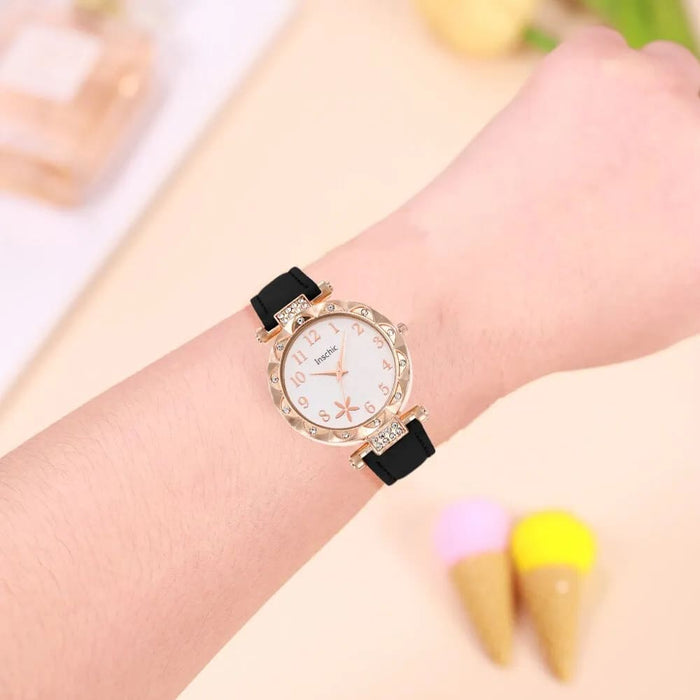 6pcs Set Fashion Women Jewelry Watches Ladies Dress Black