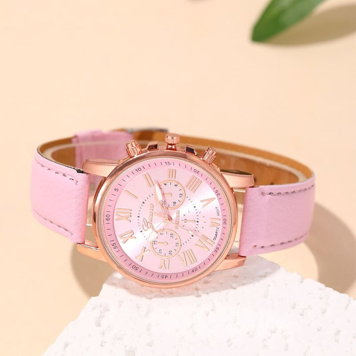 6pcs Set Fashion Women Watches Simple Ladies Business Pink