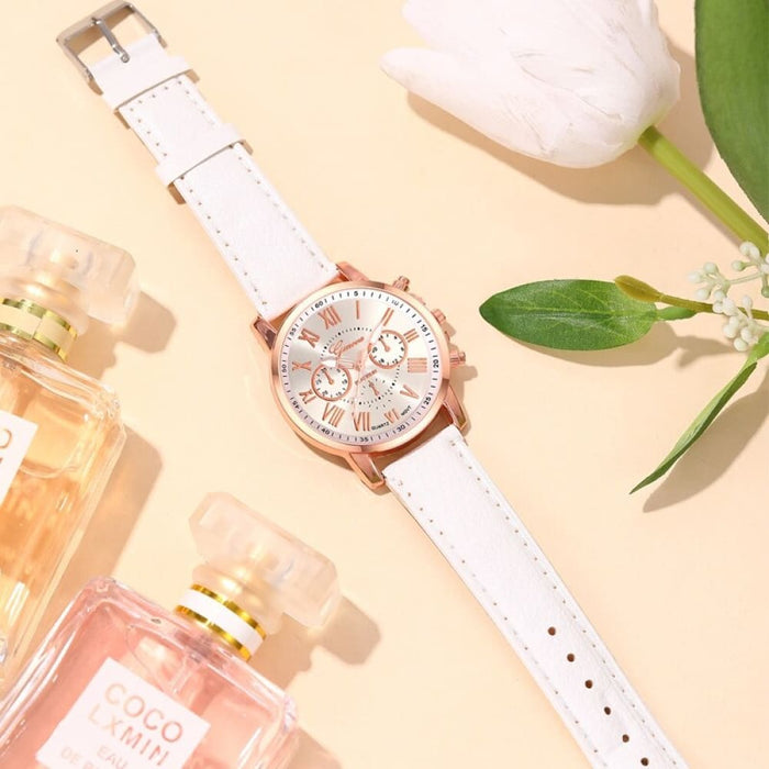 6pcs Set Fashion Women Watches Simple Ladies Business White