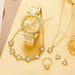 6pcs Set Gold Luxury Watch Women Ring Necklace Earring