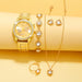 6pcs Set Gold Luxury Watch Women Ring Necklace Earring