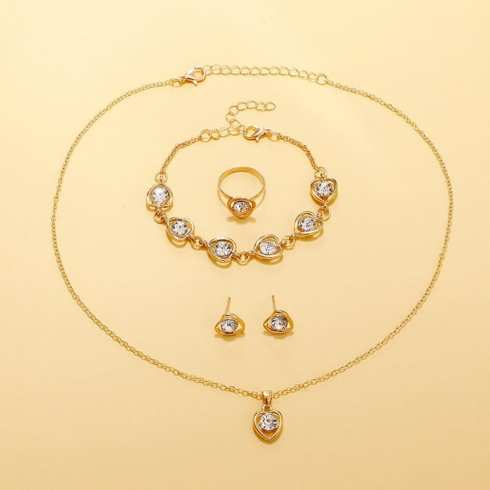 6pcs Set Gold Luxury Watch Women Ring Necklace Earring