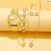 6pcs Set Gold Luxury Watch Women Ring Necklace Earring