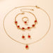 6pcs Set Red Luxury Quartz Watch Women Ring Necklace