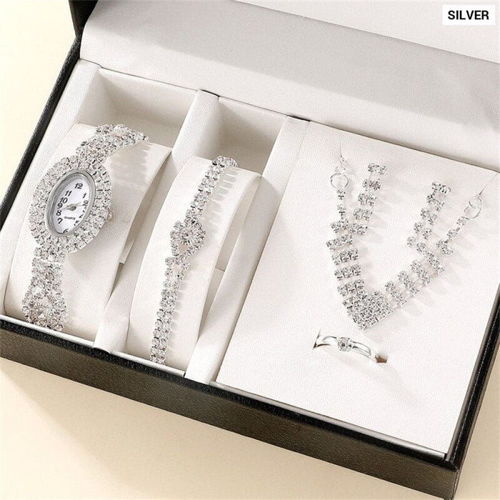 6pcs Set Luxury Watch Women Ring Necklace Earring