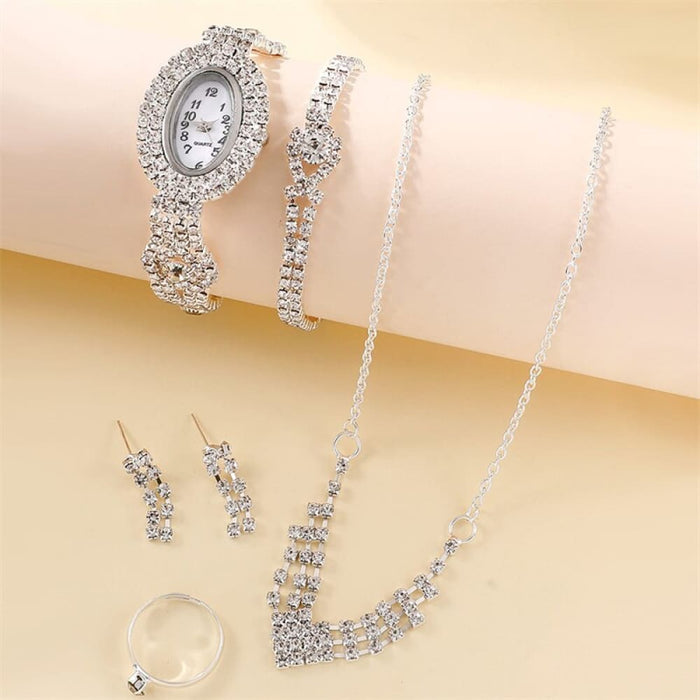 6pcs Set Luxury Watch Women Ring Necklace Earring