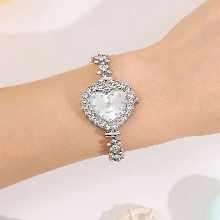 6pcs Set Luxury Women Watch Ring Heart Shaped Hollow