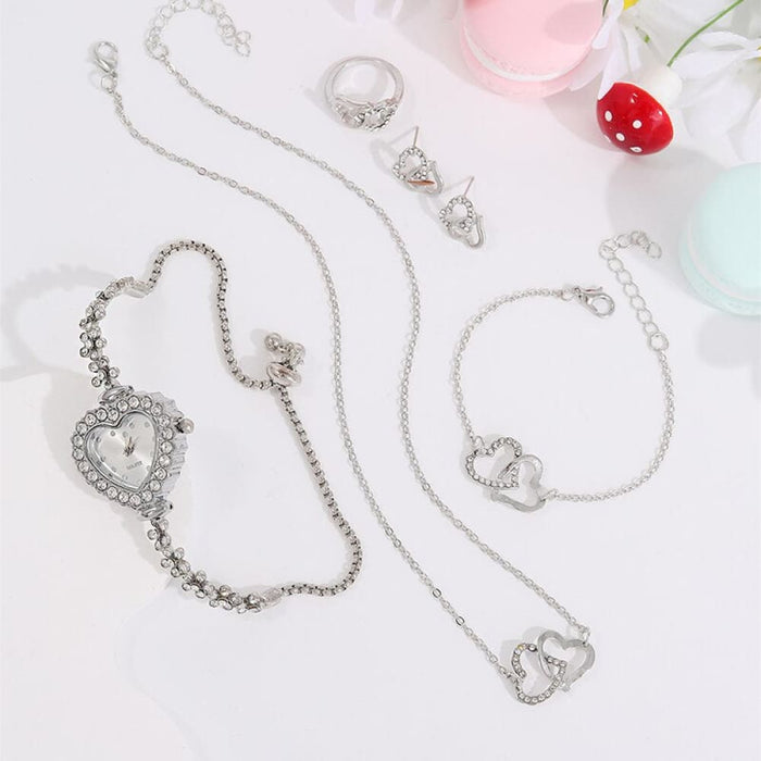 6pcs Set Luxury Women Watch Ring Heart Shaped Hollow