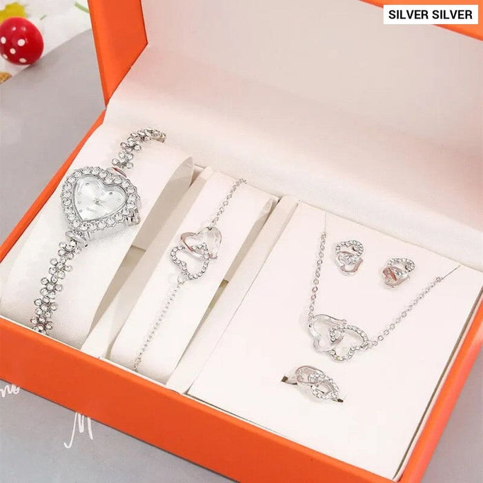 6pcs Set Luxury Women Watch Ring Heart Shaped Hollow