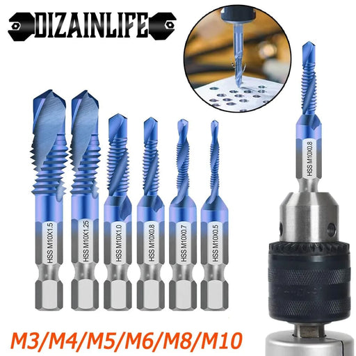 6pcs M3-m10 High-speed Quick Change Screw Tap Drill Hex