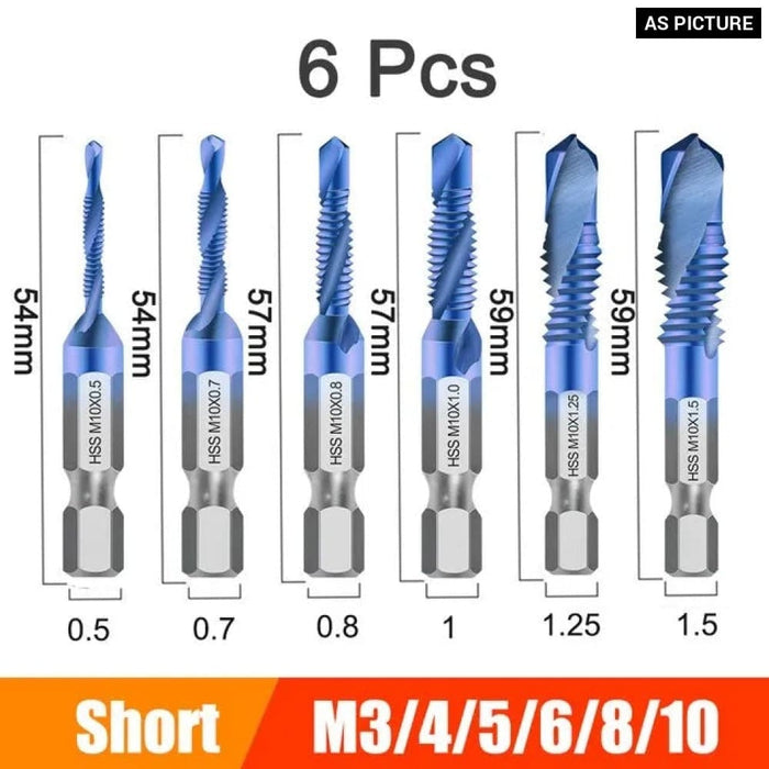 6pcs M3-m10 High-speed Quick Change Screw Tap Drill Hex