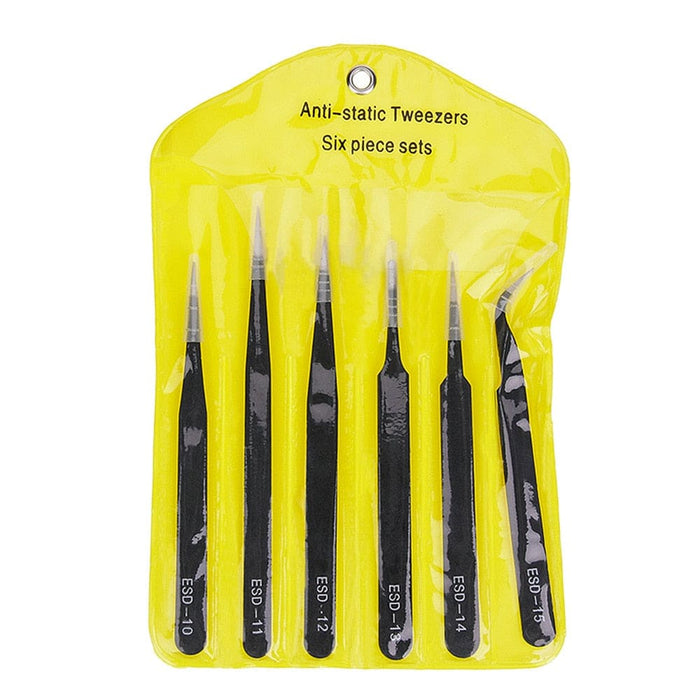 6pcs Precision Tweezers Set Esd Anti Static Stainless Steel