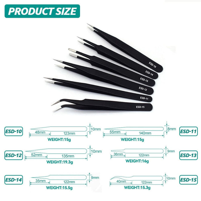 6pcs Precision Tweezers Set Esd Anti Static Stainless Steel