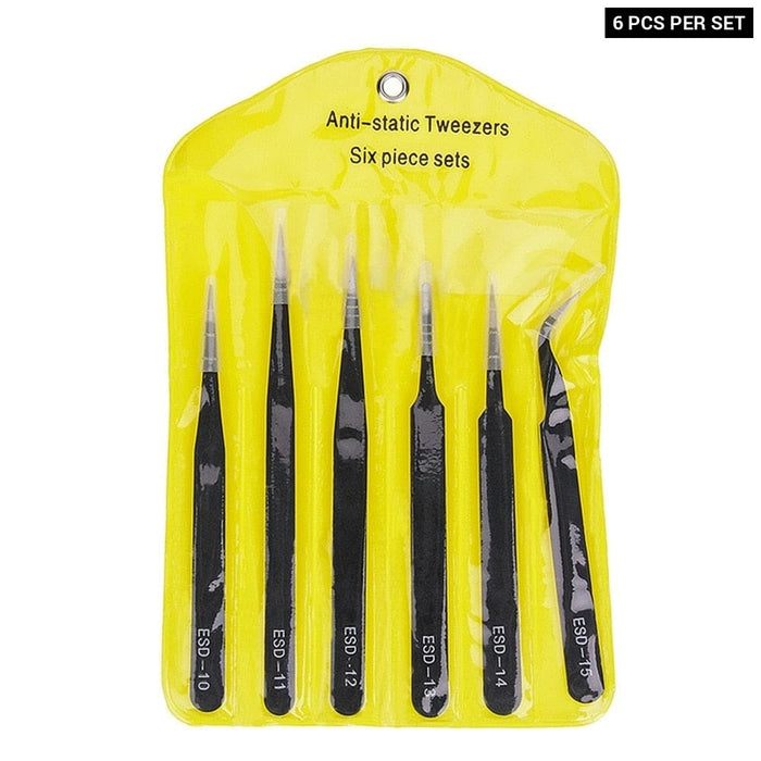 6pcs Precision Tweezers Set Esd Anti Static Stainless Steel