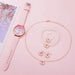 6pcs Set Womens Quartz Watch With Pink Butterfly Dial