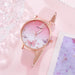 6pcs Set Womens Quartz Watch With Pink Butterfly Dial