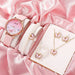 6pcs Set Womens Quartz Watch With Pink Butterfly Dial