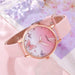 6pcs Set Womens Quartz Watch With Pink Butterfly Dial