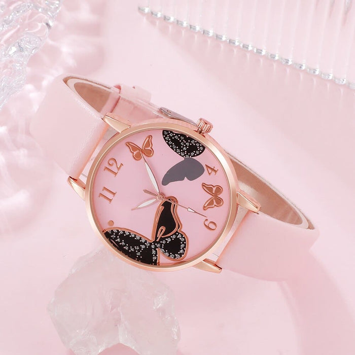 6pcs Set Women Butterfly Dial Watch Brand Design Female