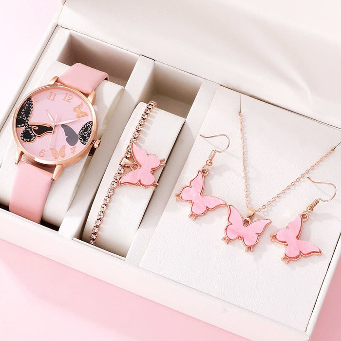 6pcs Set Women Butterfly Dial Watch Brand Design Female