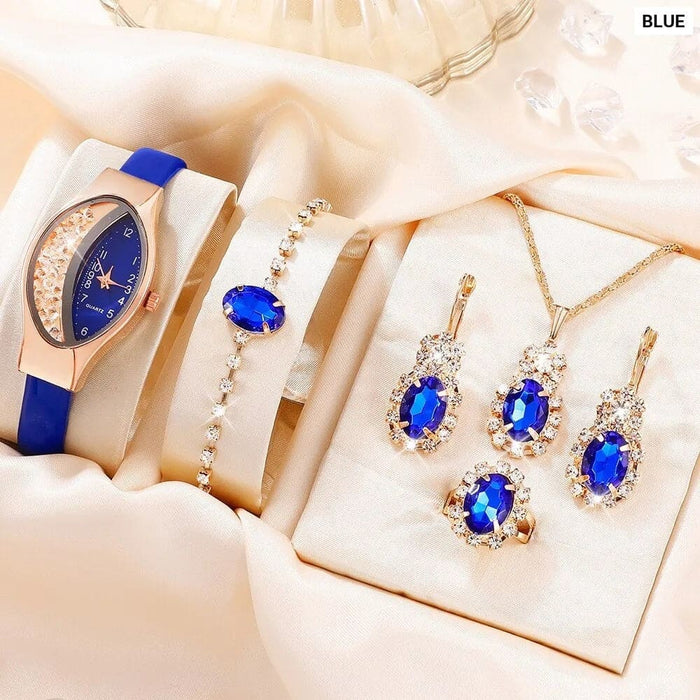 6pcs Set Women Fashion Quartz Watch Female Clock Rhinestone