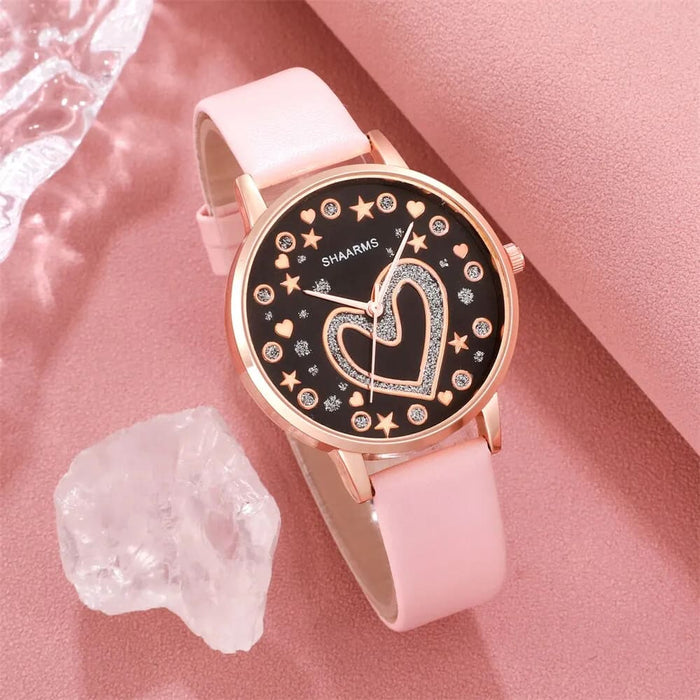 6pcs Set Women Love Dial Watch Brand Design Female Clock