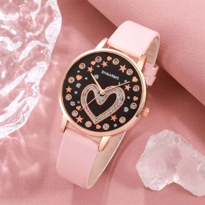 6pcs Set Women Love Dial Watch Brand Design Female Clock