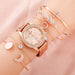 6pcs Set Women Rose Gold Luxury Quartz Watch Rhinestone