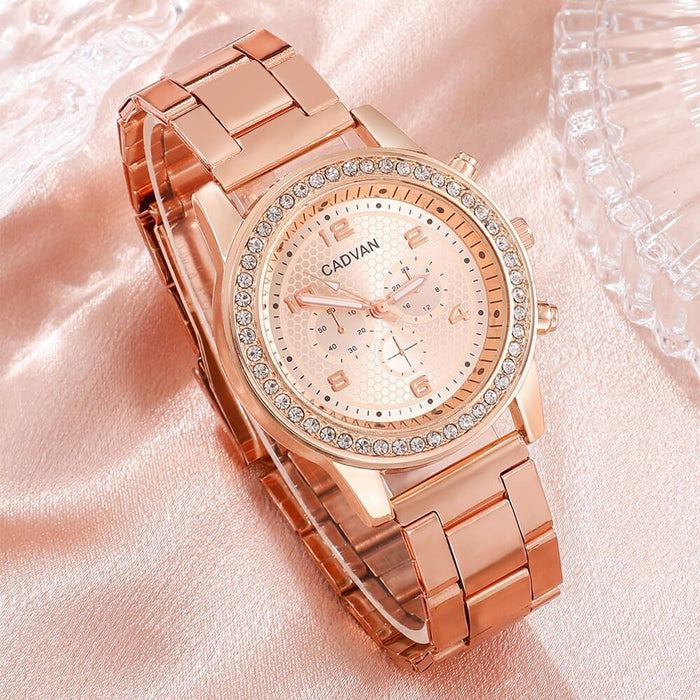 6pcs Set Women Rose Gold Luxury Quartz Watch Rhinestone