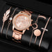 6pcs Set Women Rose Gold Luxury Quartz Watch Rhinestone