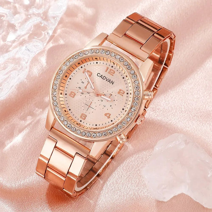 6pcs Set Women Rose Gold Luxury Quartz Watch Rhinestone