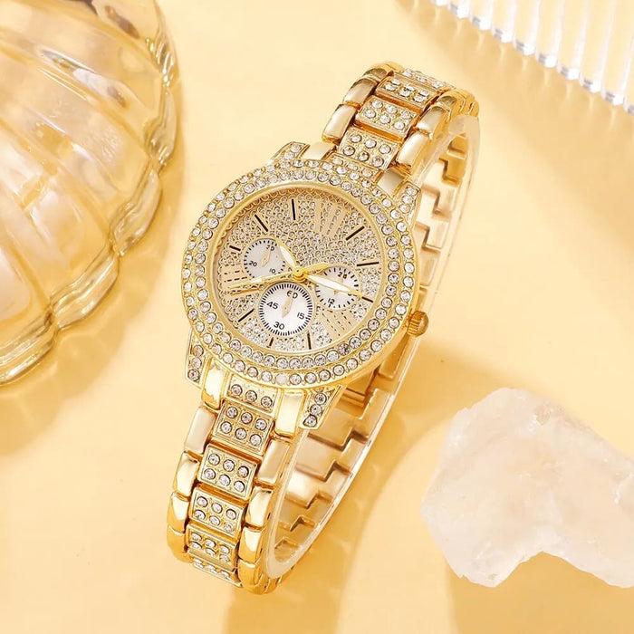 6pcs Set Women Box Watch Golden Luxury Brand Design Watches