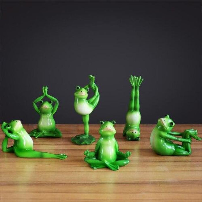 Set Of 6pcs Yoga Frogs Figurines Resin Miniature For Home